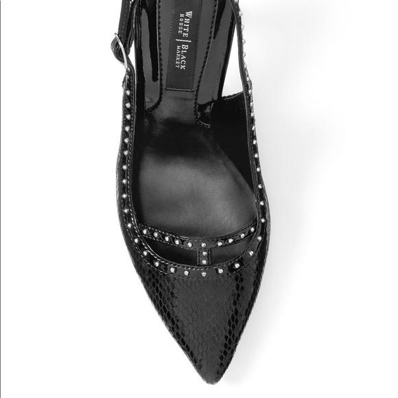 WHBM STUDDED SNAKE-EMBOSSED LEATHER MID-HEEL SLINGBACK PUMP SIZE 7 NEW - Picture 2 of 6